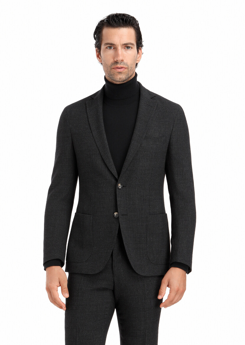 Hard Coal Patterned Shirt Shoulder Slim Fit Wool Blended Suit - 2