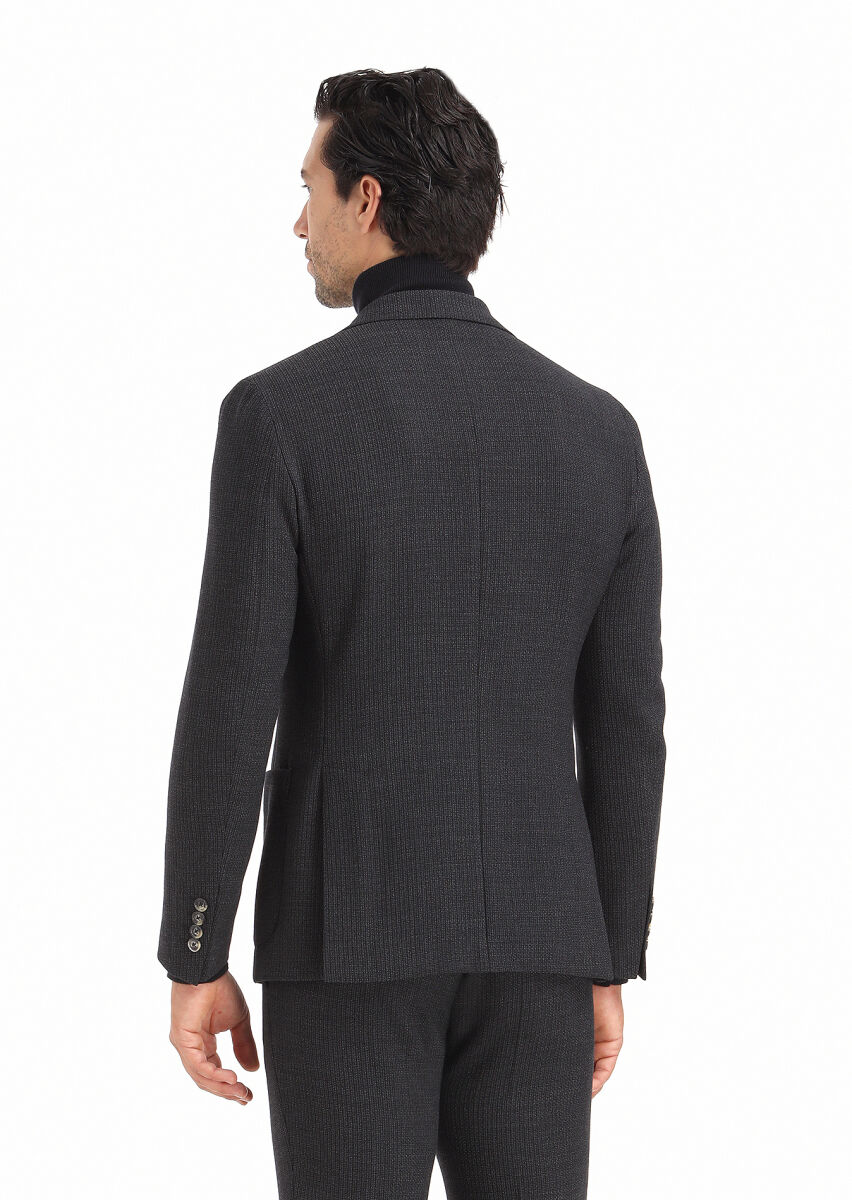 Hard Coal Patterned Shirt Shoulder Slim Fit Wool Blended Suit - 4