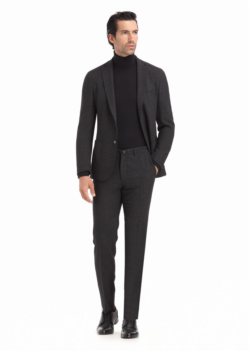 Hard Coal Patterned Shirt Shoulder Slim Fit Wool Blended Suit - 5