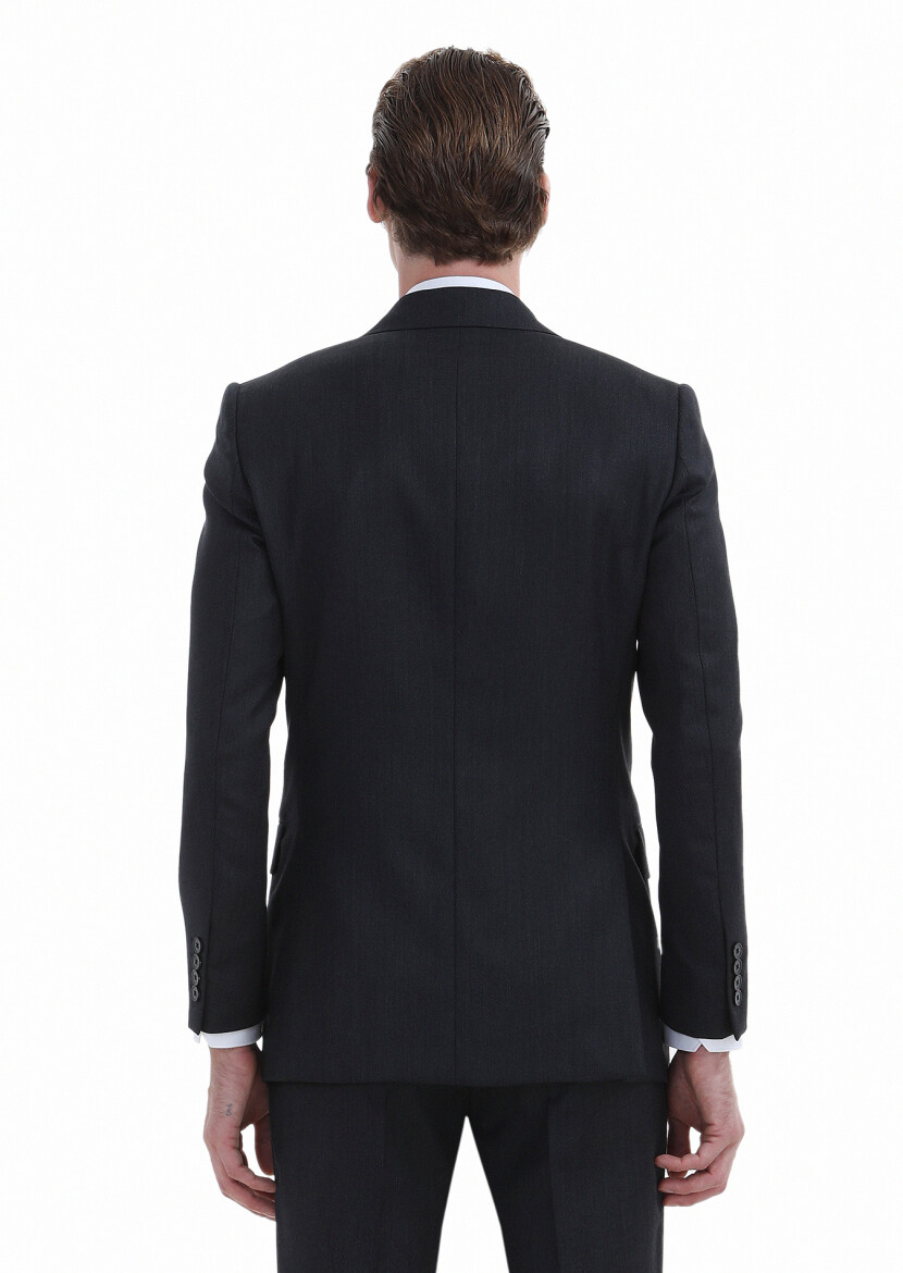 Hard Coal Patterned Thin&Taller Slim Fit 100% Wool Suit - 4