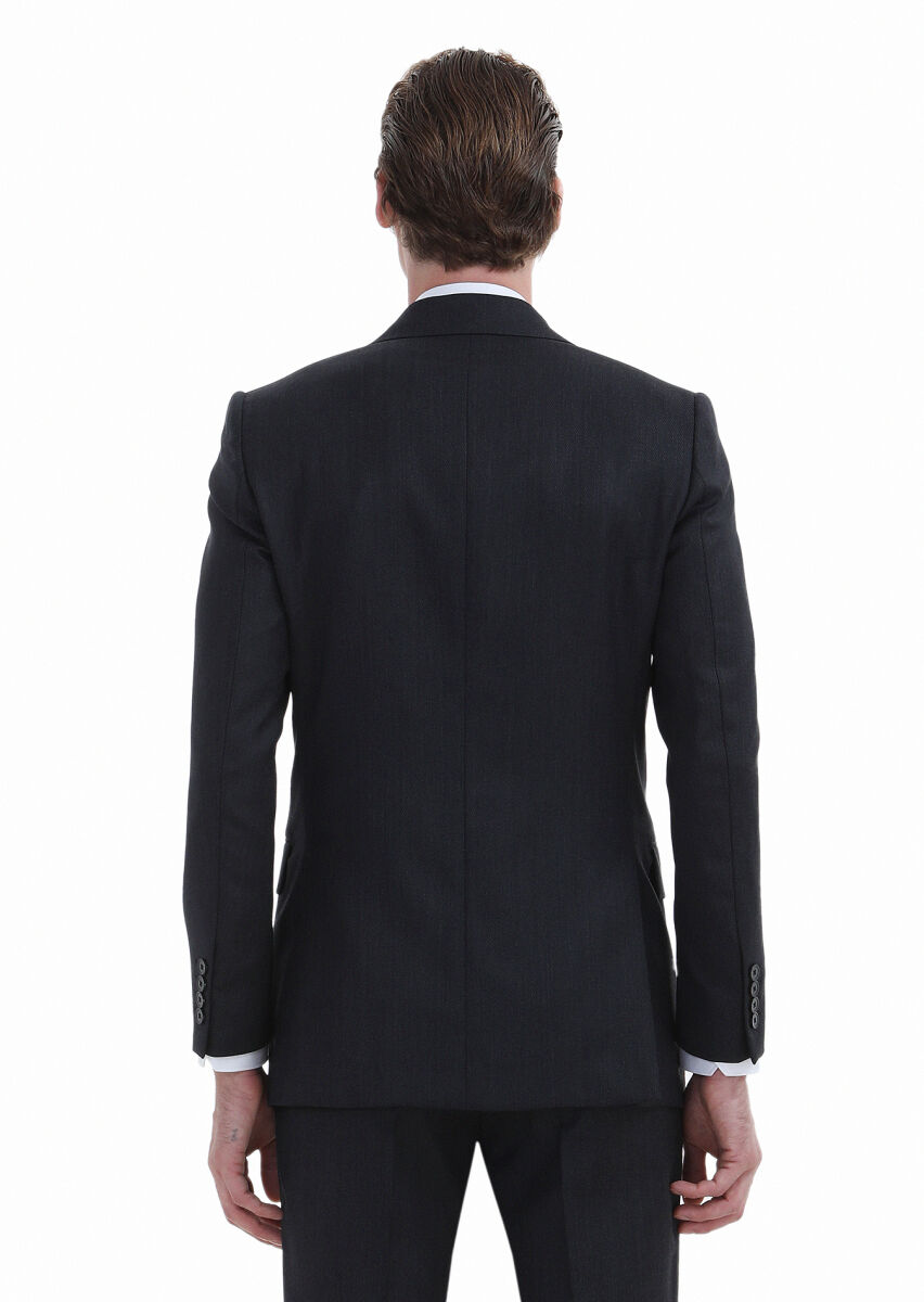 Hard Coal Patterned Thin&Taller Slim Fit 100% Wool Suit - 4