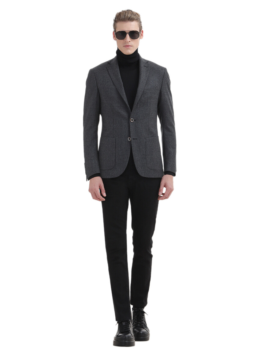 Hard Coal Patterned Zeroweight Slim Fit 100% Wool Jacket - 2