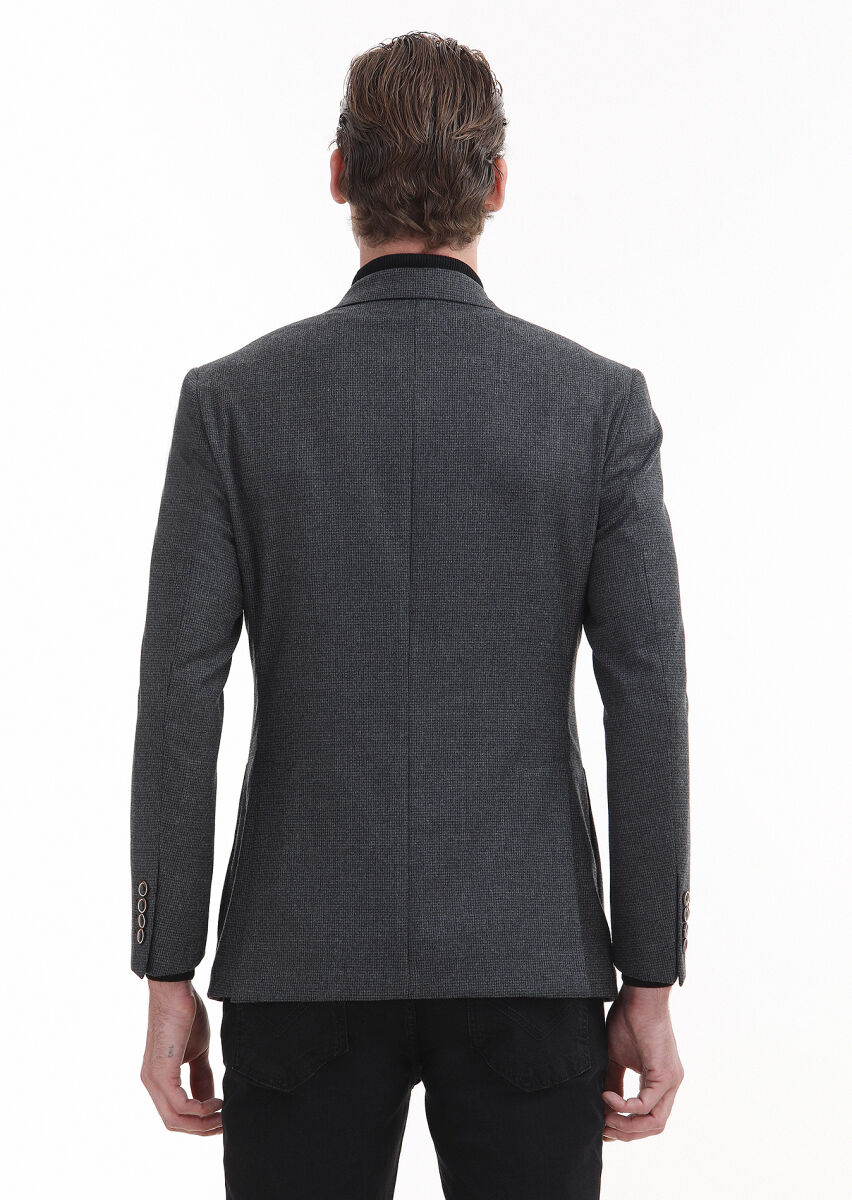 Hard Coal Patterned Zeroweight Slim Fit 100% Wool Jacket - 4