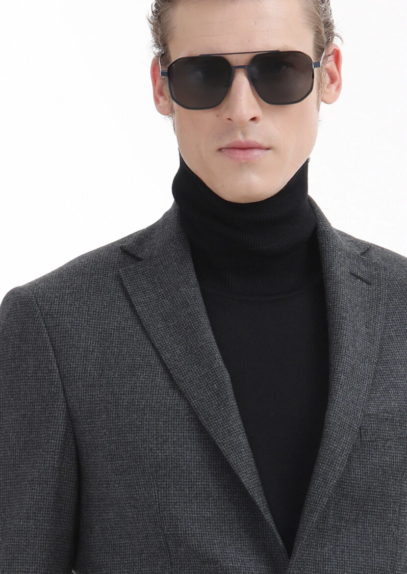 Hard Coal Patterned Zeroweight Slim Fit 100% Wool Jacket - 3
