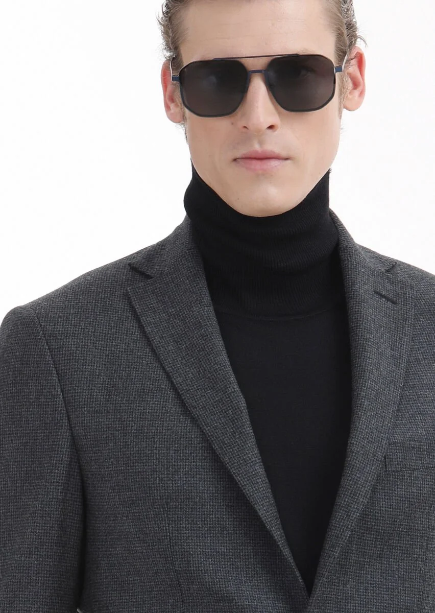 Hard Coal Patterned Zeroweight Slim Fit 100% Wool Jacket - 3