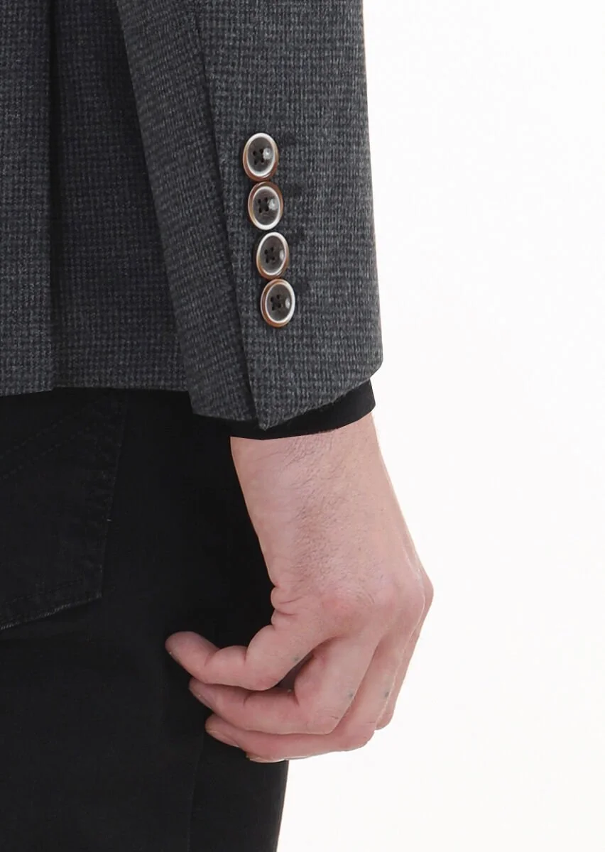 Hard Coal Patterned Zeroweight Slim Fit 100% Wool Jacket - 4