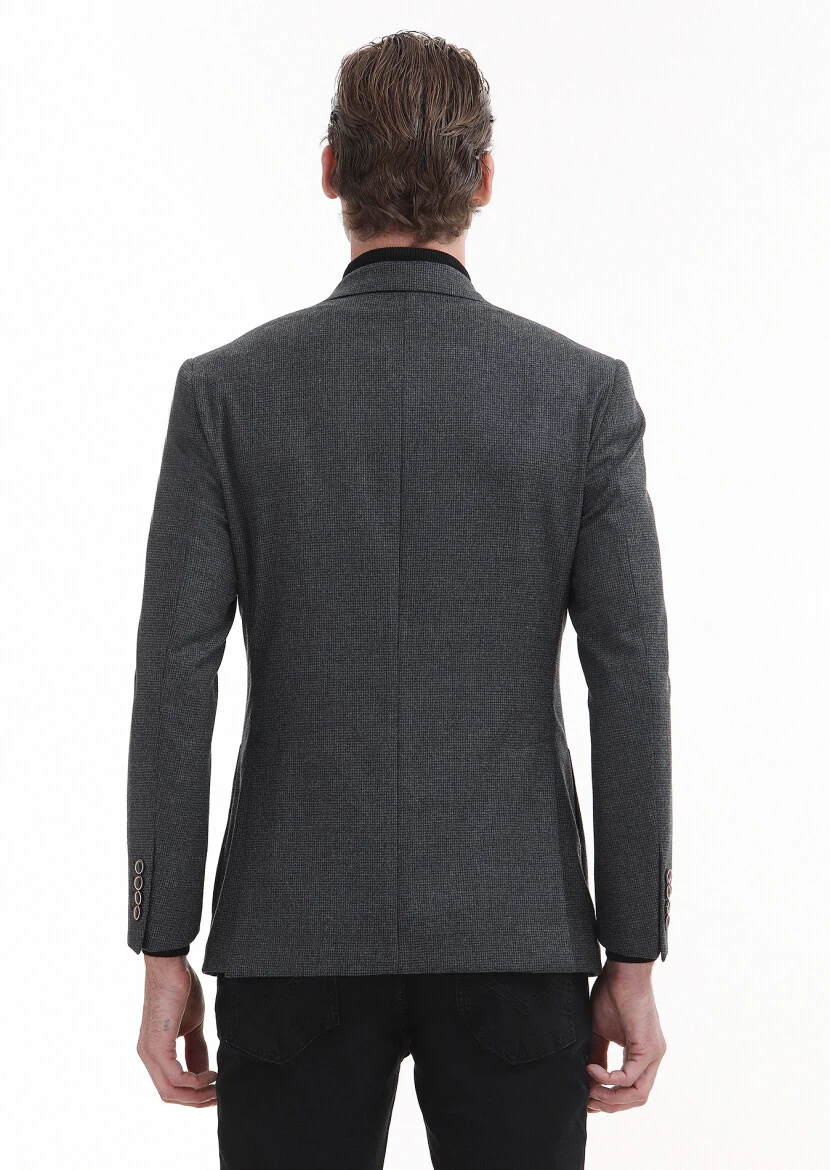 Hard Coal Patterned Zeroweight Slim Fit 100% Wool Jacket - 5