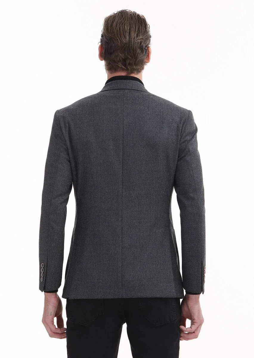 Hard Coal Patterned Zeroweight Slim Fit 100% Wool Jacket - 5