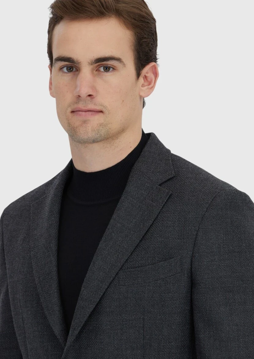 Hard Coal Patterned Zeroweight Slim Fit 100% Wool Jacket - 3