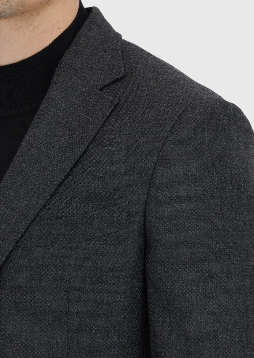 Hard Coal Patterned Zeroweight Slim Fit 100% Wool Jacket - 4