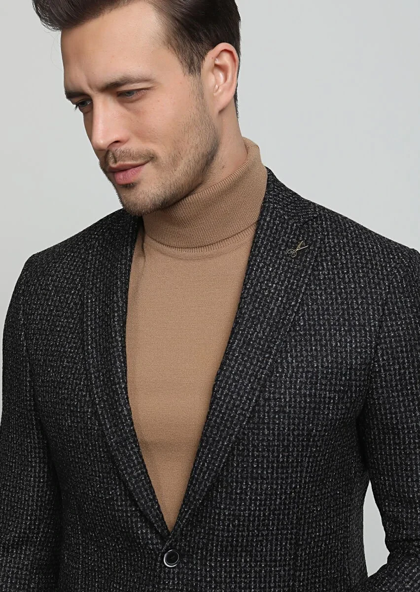 Hard Coal Patterned Zeroweight Slim Fit Wool Blended Jacket - 2