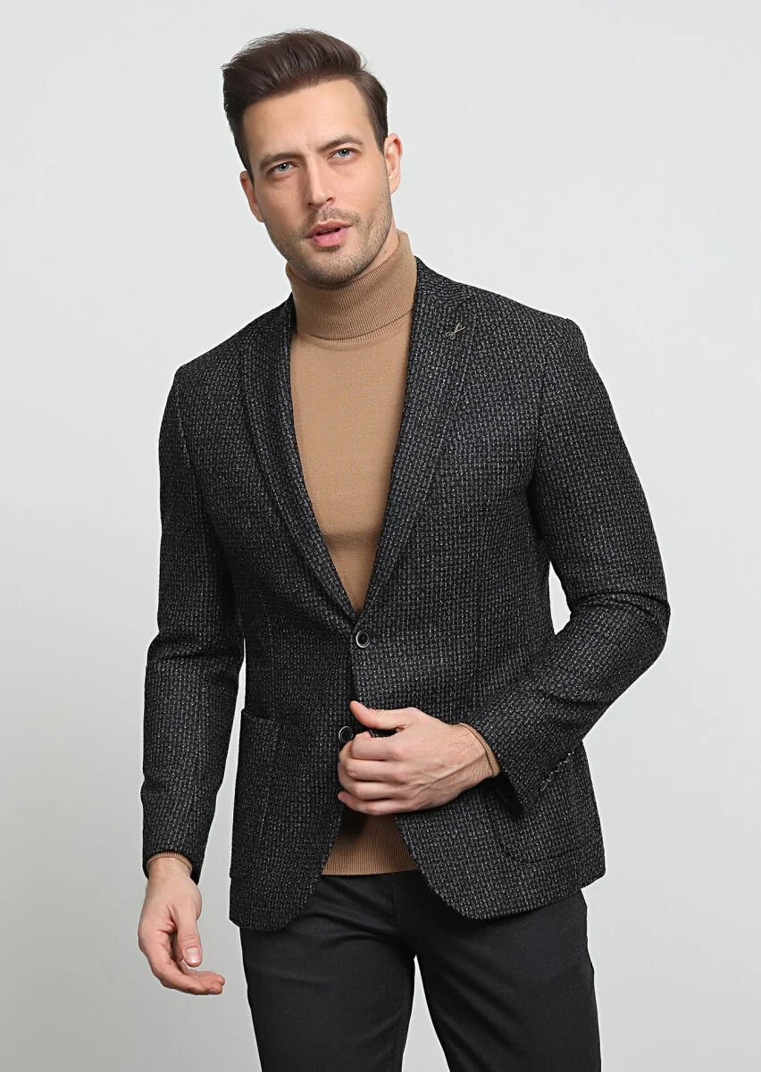 Hard Coal Patterned Zeroweight Slim Fit Wool Blended Jacket - 3