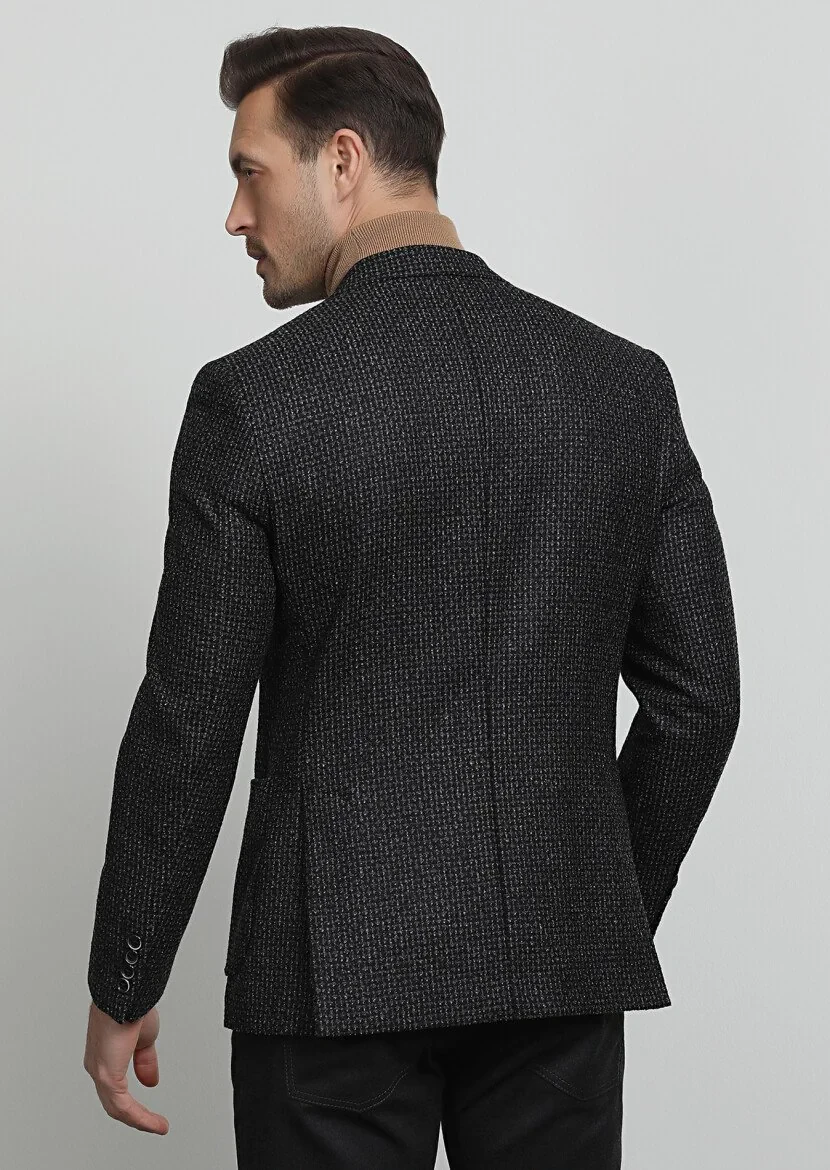 Hard Coal Patterned Zeroweight Slim Fit Wool Blended Jacket - 4