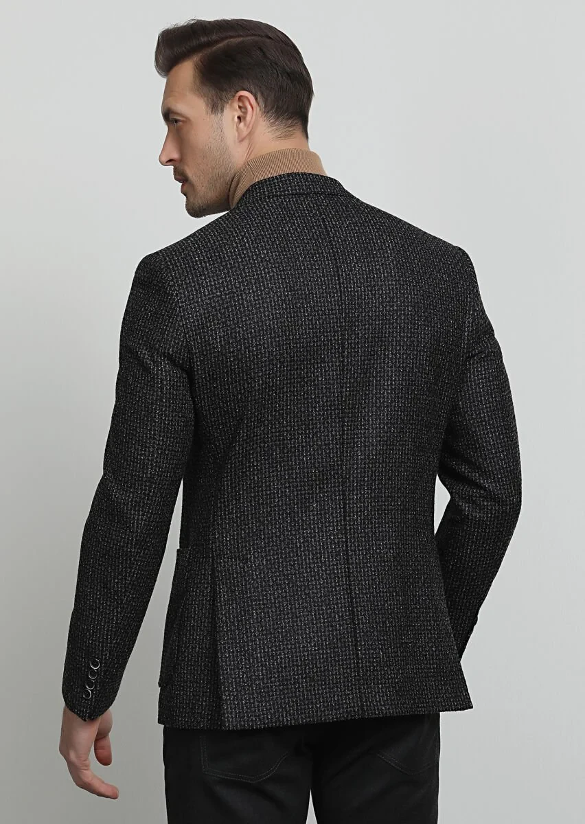 Hard Coal Patterned Zeroweight Slim Fit Wool Blended Jacket - 4