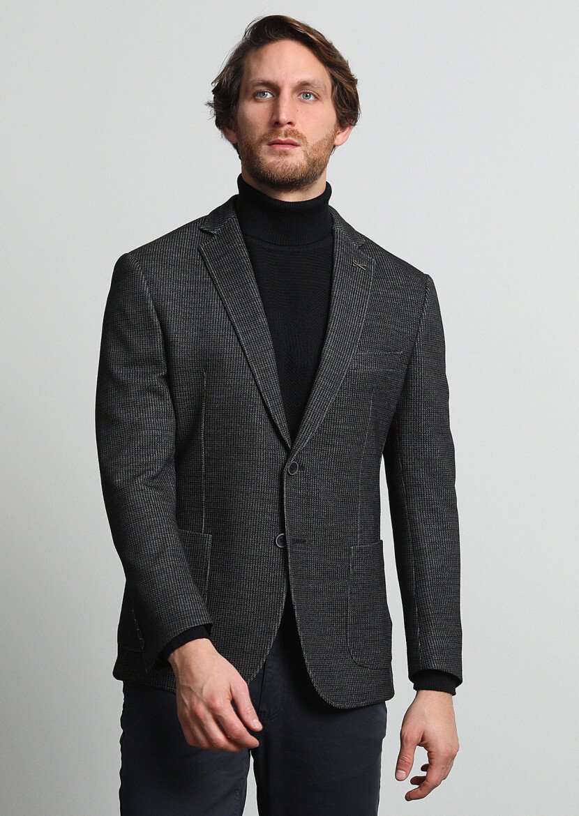 Hard Coal Patterned Zeroweight Slim Fit Wool Blended Jacket - 1