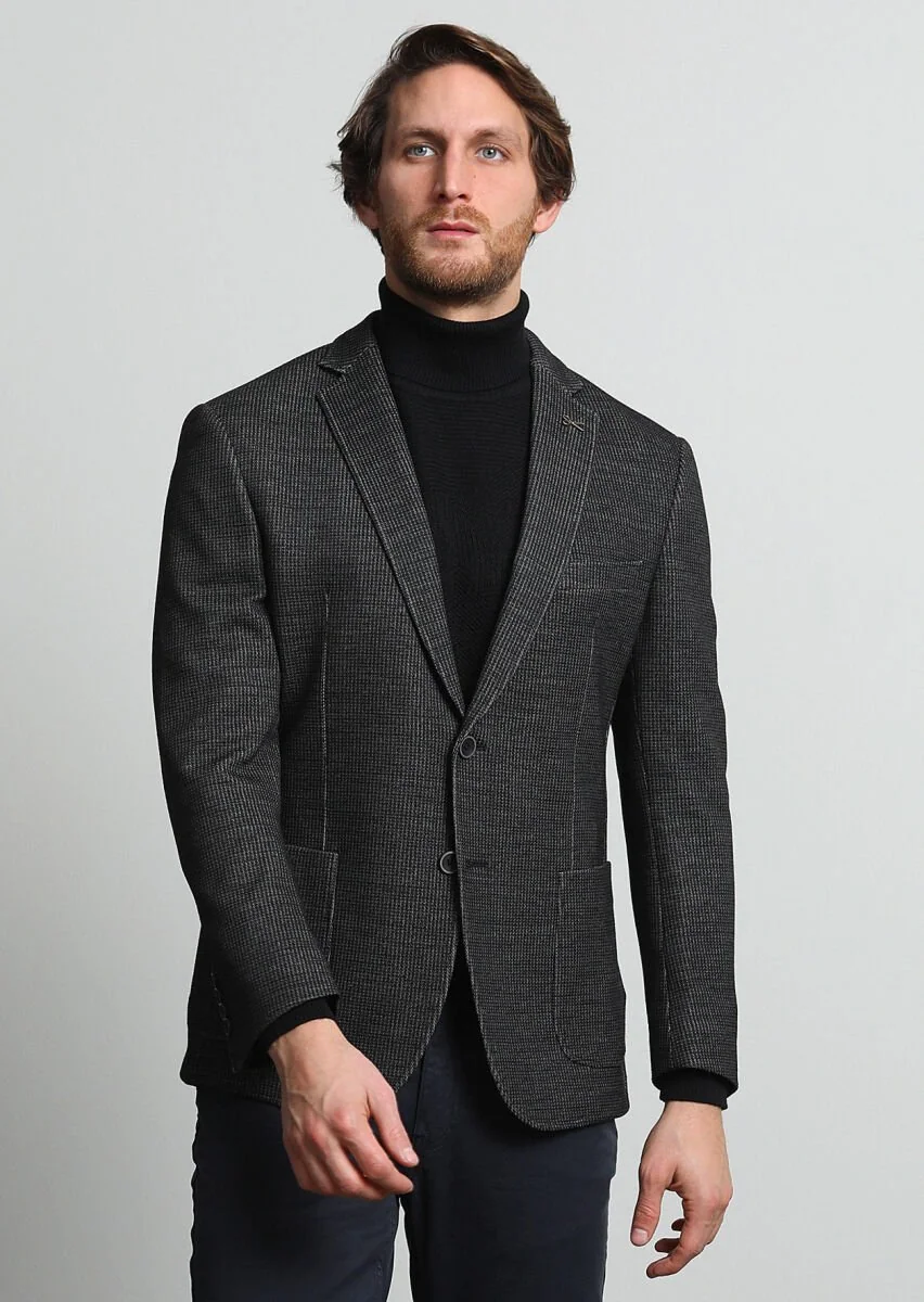 Hard Coal Patterned Zeroweight Slim Fit Wool Blended Jacket - 1