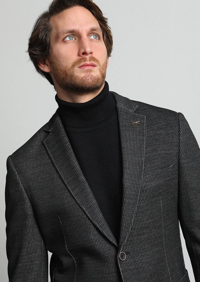 Hard Coal Patterned Zeroweight Slim Fit Wool Blended Jacket - 2