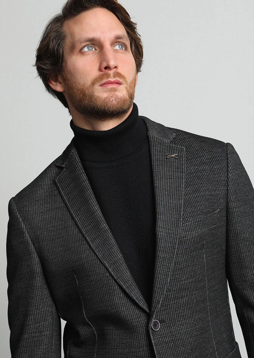 Hard Coal Patterned Zeroweight Slim Fit Wool Blended Jacket - 2