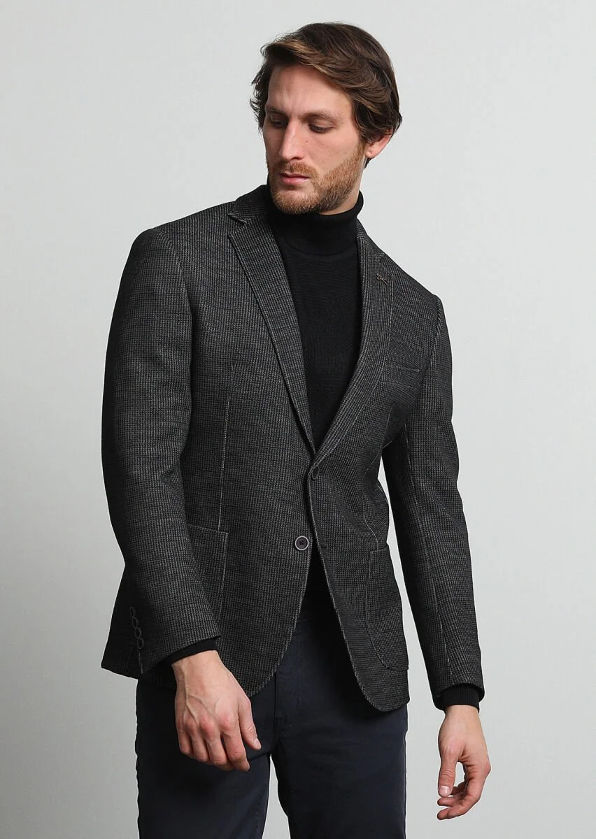Hard Coal Patterned Zeroweight Slim Fit Wool Blended Jacket - 3