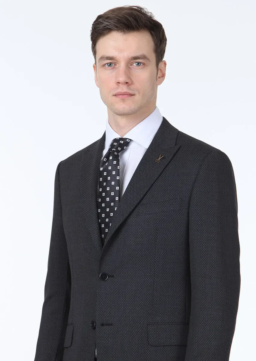 Hard Coal Patterned Zeroweight Slim Fit Wool Blended Suit - 2