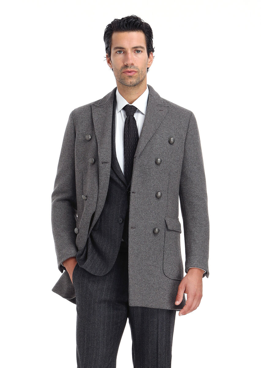 Hard Coal Patterned Zeroweight Slim Fit Wool Blended Suit - 3