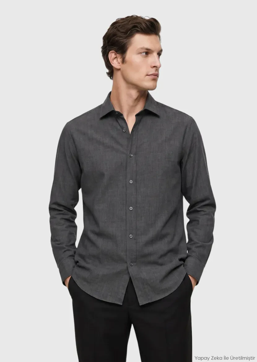 Hard Coal Plain Casual Fit Long Material Casual 100% Cotton Shirt 