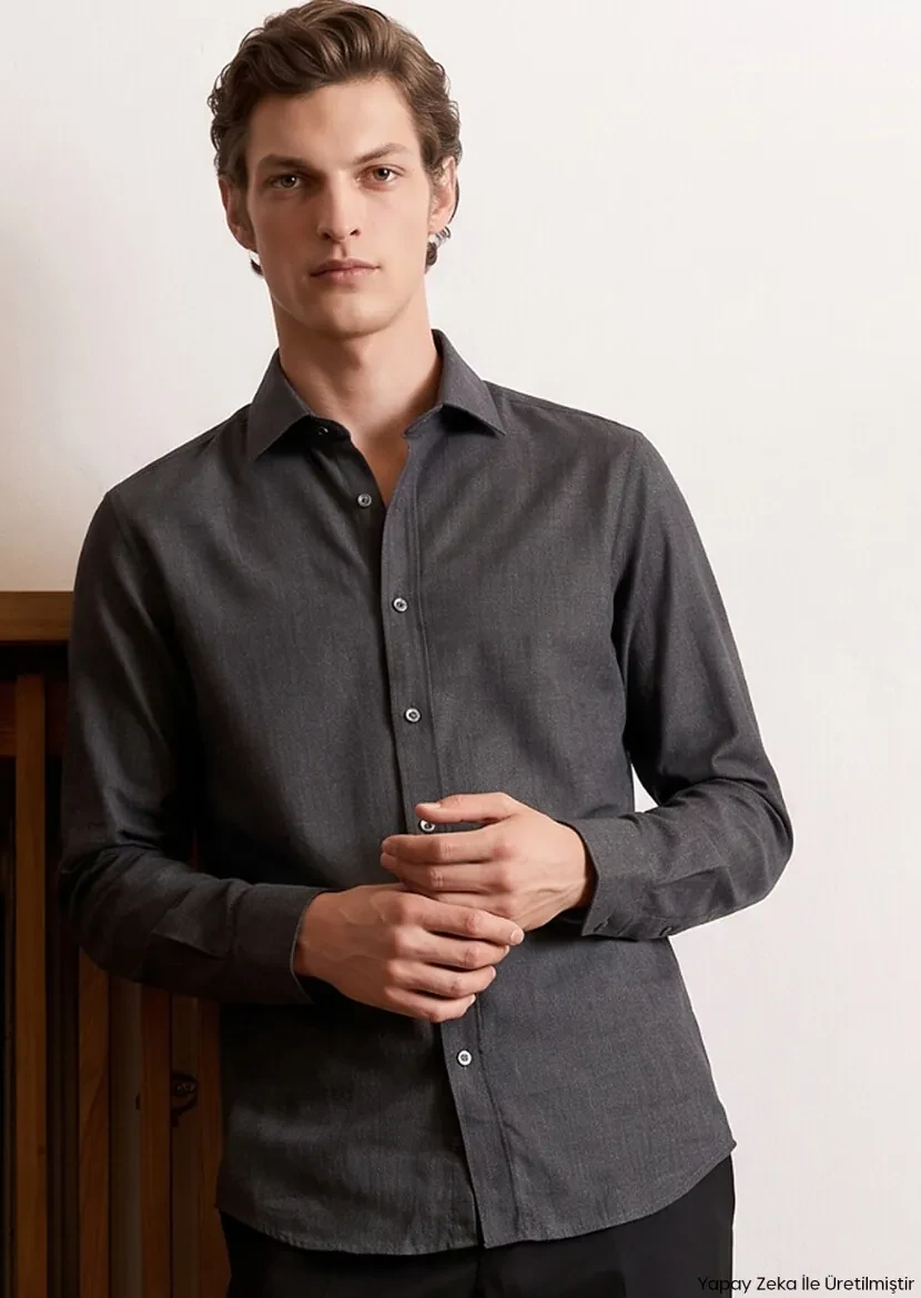 Hard Coal Plain Casual Fit Long Material Casual 100% Cotton Shirt - RAMSEY
