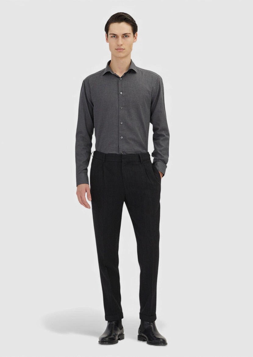 Hard Coal Plain Casual Fit Long Weaving Casual 100% Cotton Shirt - RAMSEY