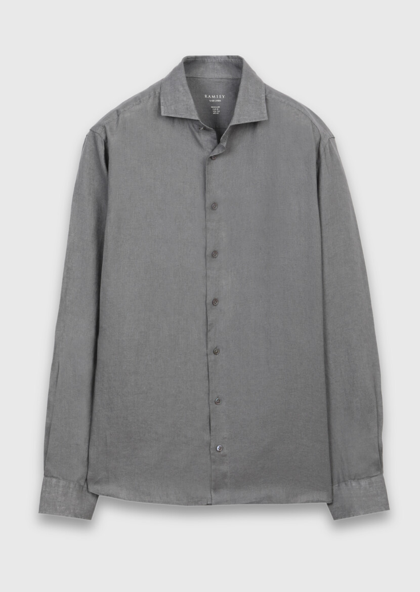Hard Coal Plain Casual Fit Long Weaving Casual 100% Linen Shirt - 6