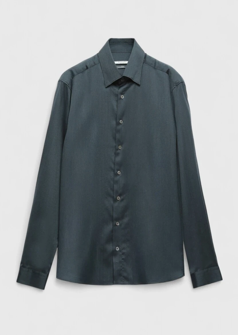 Hard Coal Plain Casual Fit Weaving Casual Silk Blended Shirt - 7