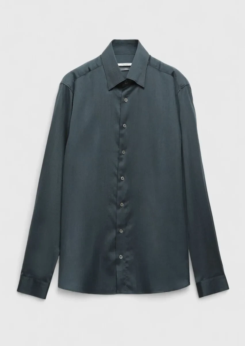 Hard Coal Plain Casual Fit Weaving Casual Silk Blended Shirt - 7