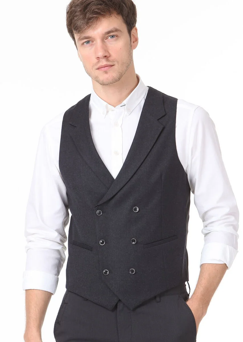 Hard Coal Plain Casual Waistcoat - 2