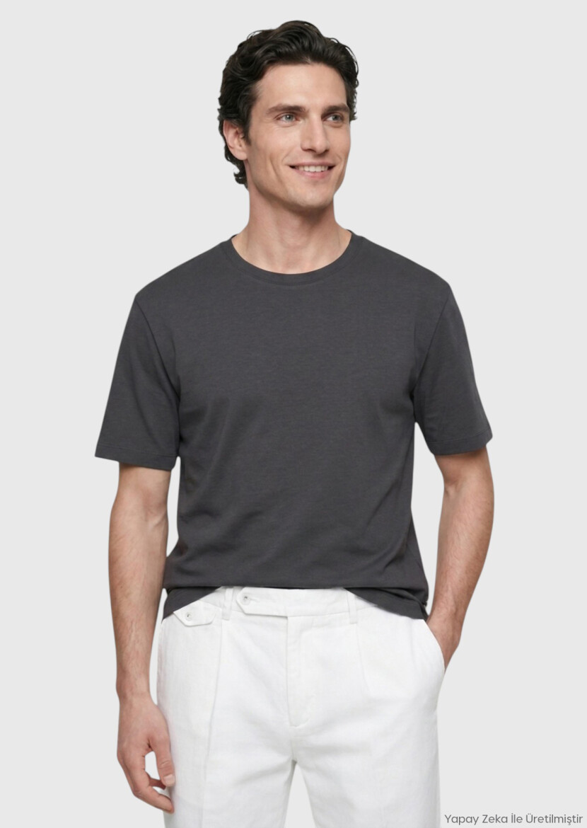 Hard Coal Plain Cotton Blended T-Shirt - RAMSEY