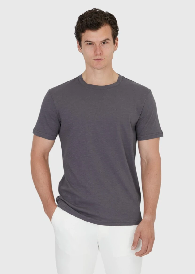 Hard Coal Plain Crew Neck 100% Cotton T-Shirt - RAMSEY