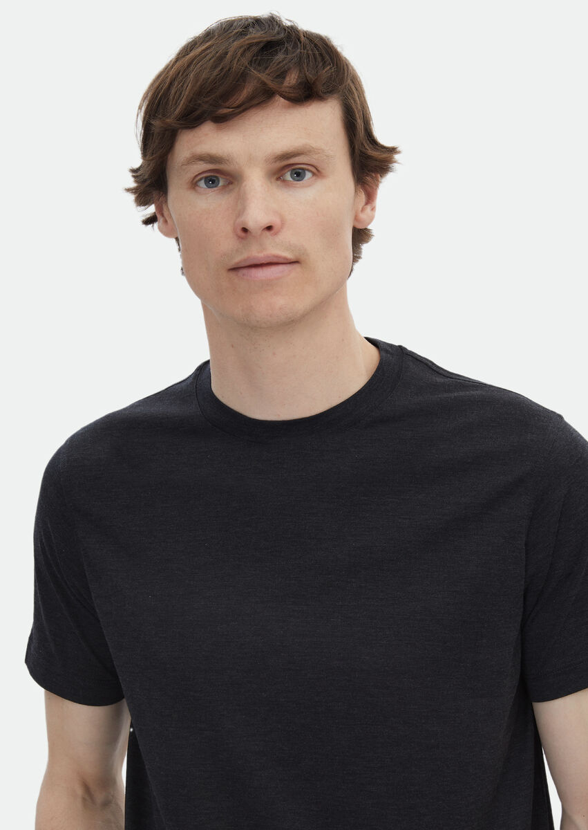 Hard Coal Plain Crew Neck Silk Blended T-Shirt - 4