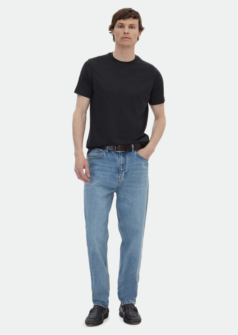 Hard Coal Plain Crew Neck Silk Blended T-Shirt 