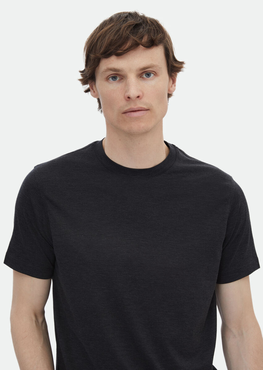 Hard Coal Plain Crew Neck Silk Blended T-Shirt - 3