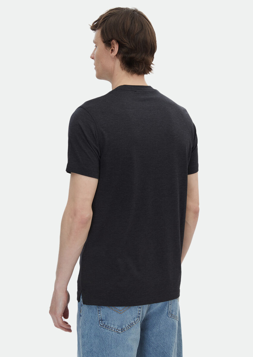 Hard Coal Plain Crew Neck Silk Blended T-Shirt - 5