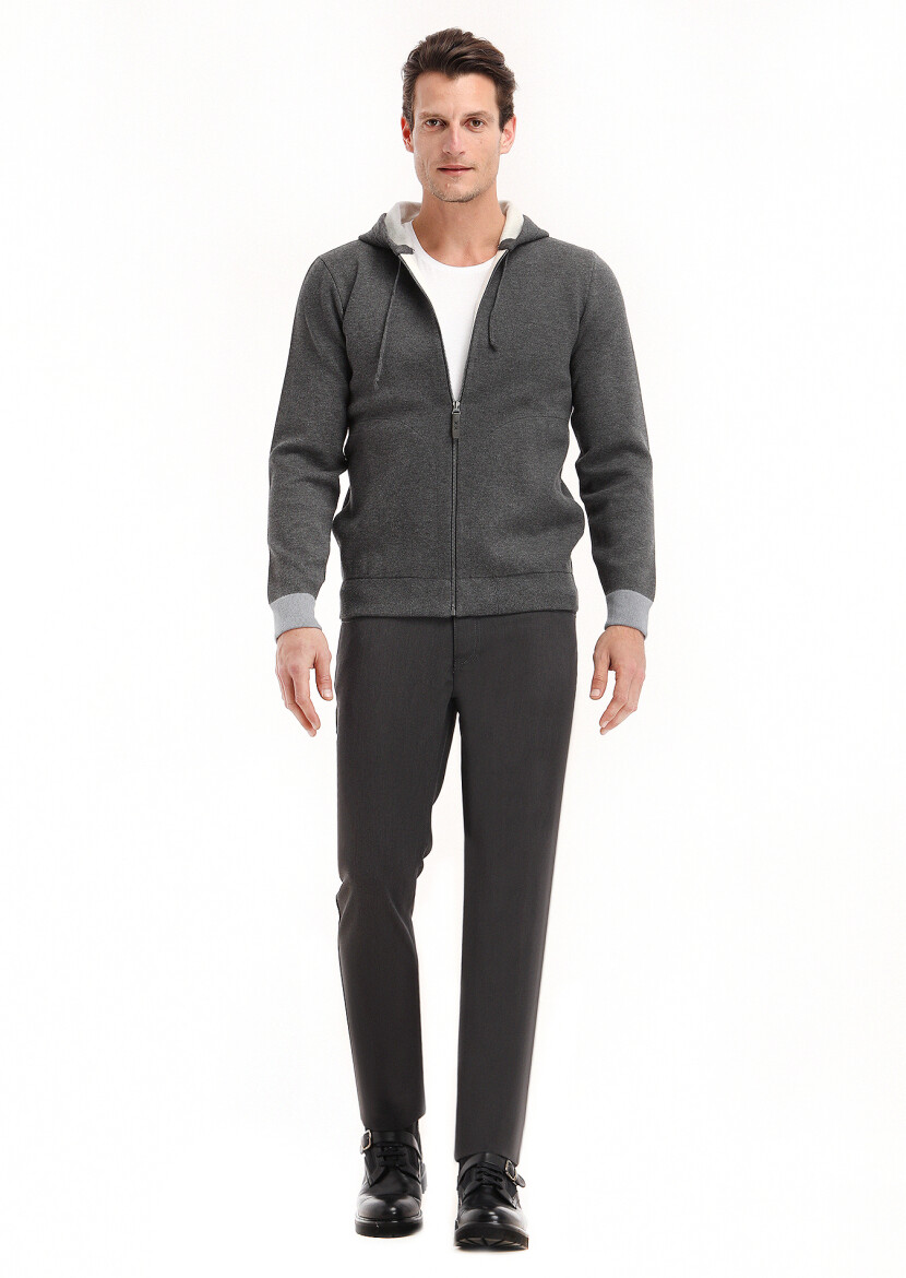 Hard Coal Plain Knitting Cardigan - 1