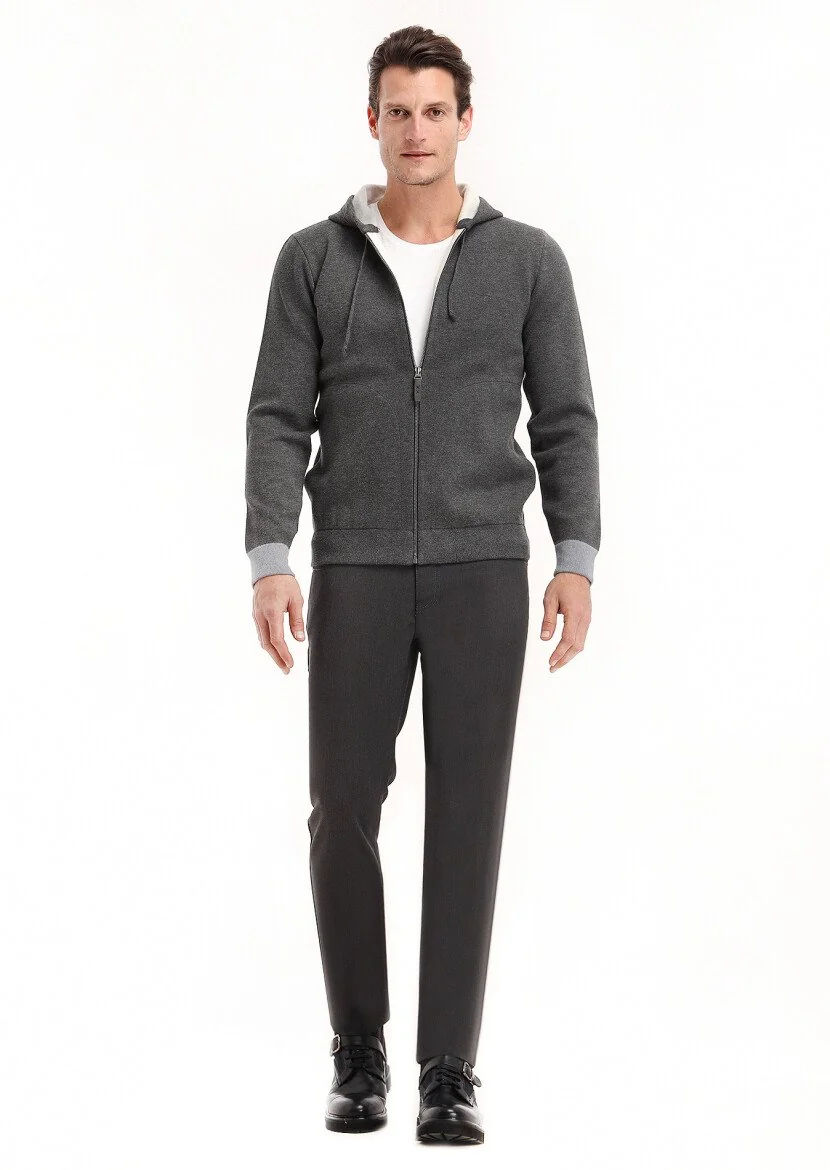 Hard Coal Plain Knitting Cardigan - 1
