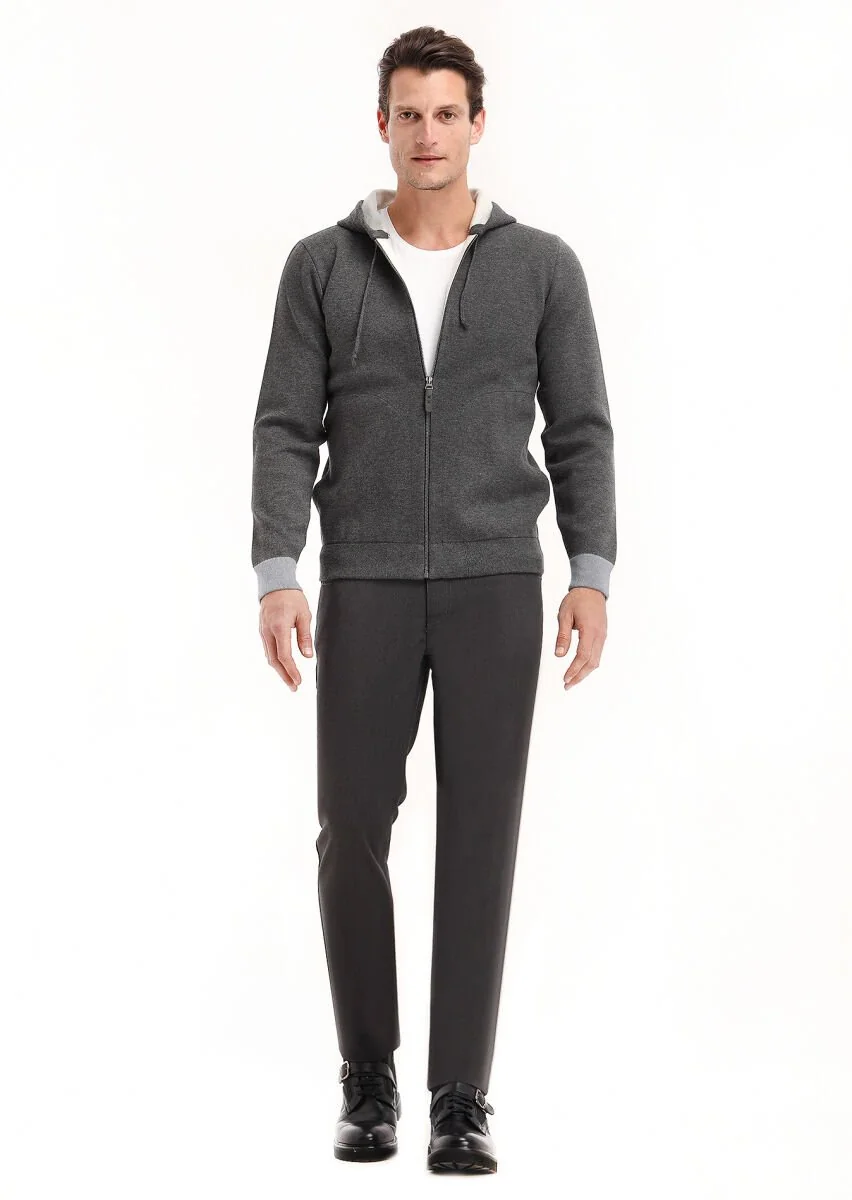 Hard Coal Plain Knitting Cardigan - 1