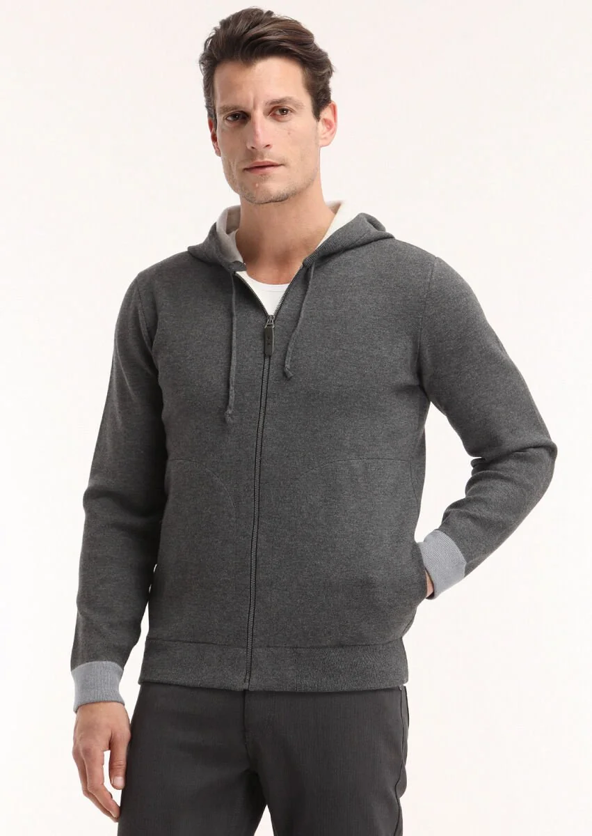 Hard Coal Plain Knitting Cardigan - 2