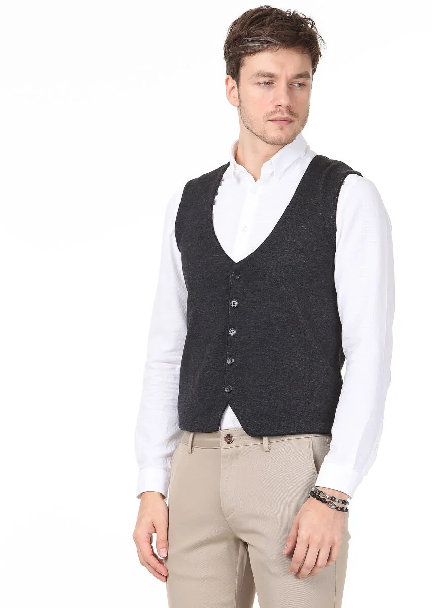 Hard Coal Plain Knitting Knit Vest - 1