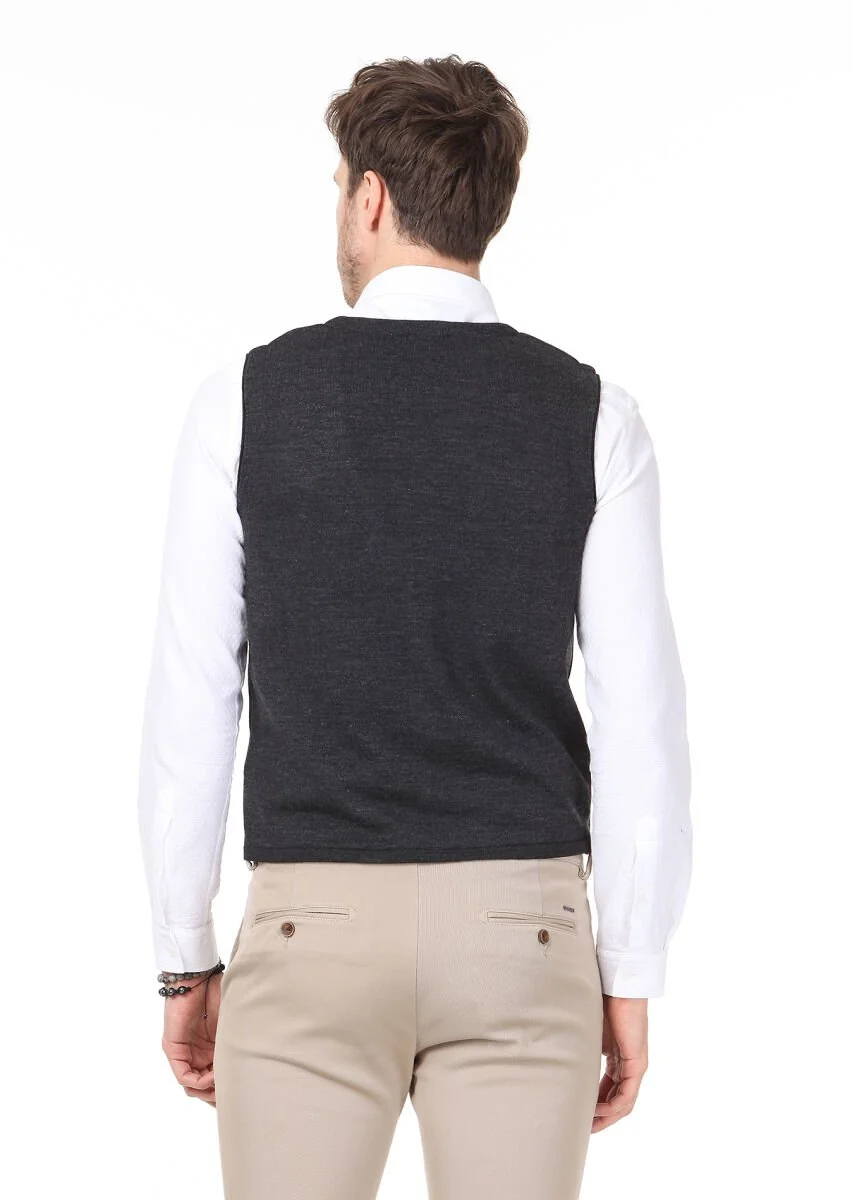 Hard Coal Plain Knitting Knit Vest - 4