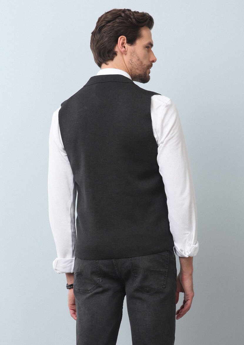 Hard Coal Plain Knitting Knit Vest - 5