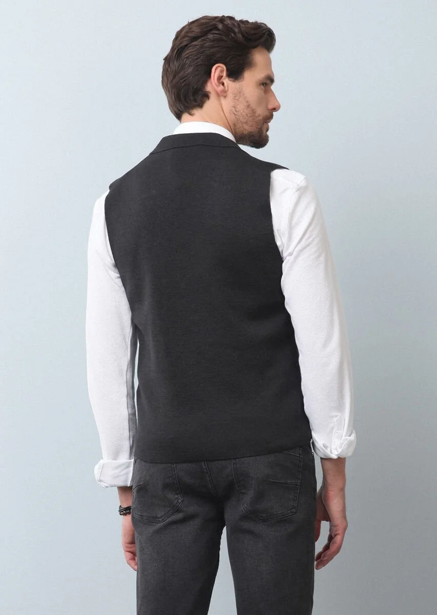 Hard Coal Plain Knitting Knit Vest - 5
