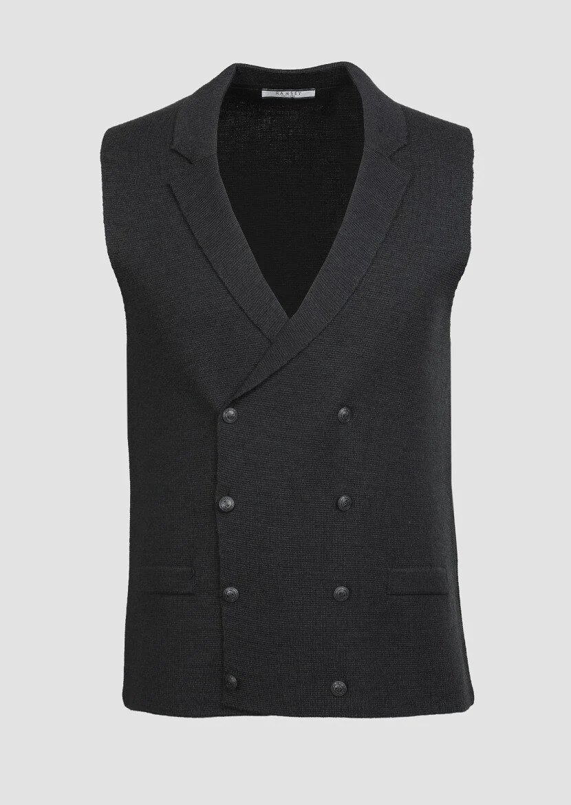 Hard Coal Plain Knitting Knit Vest - 6