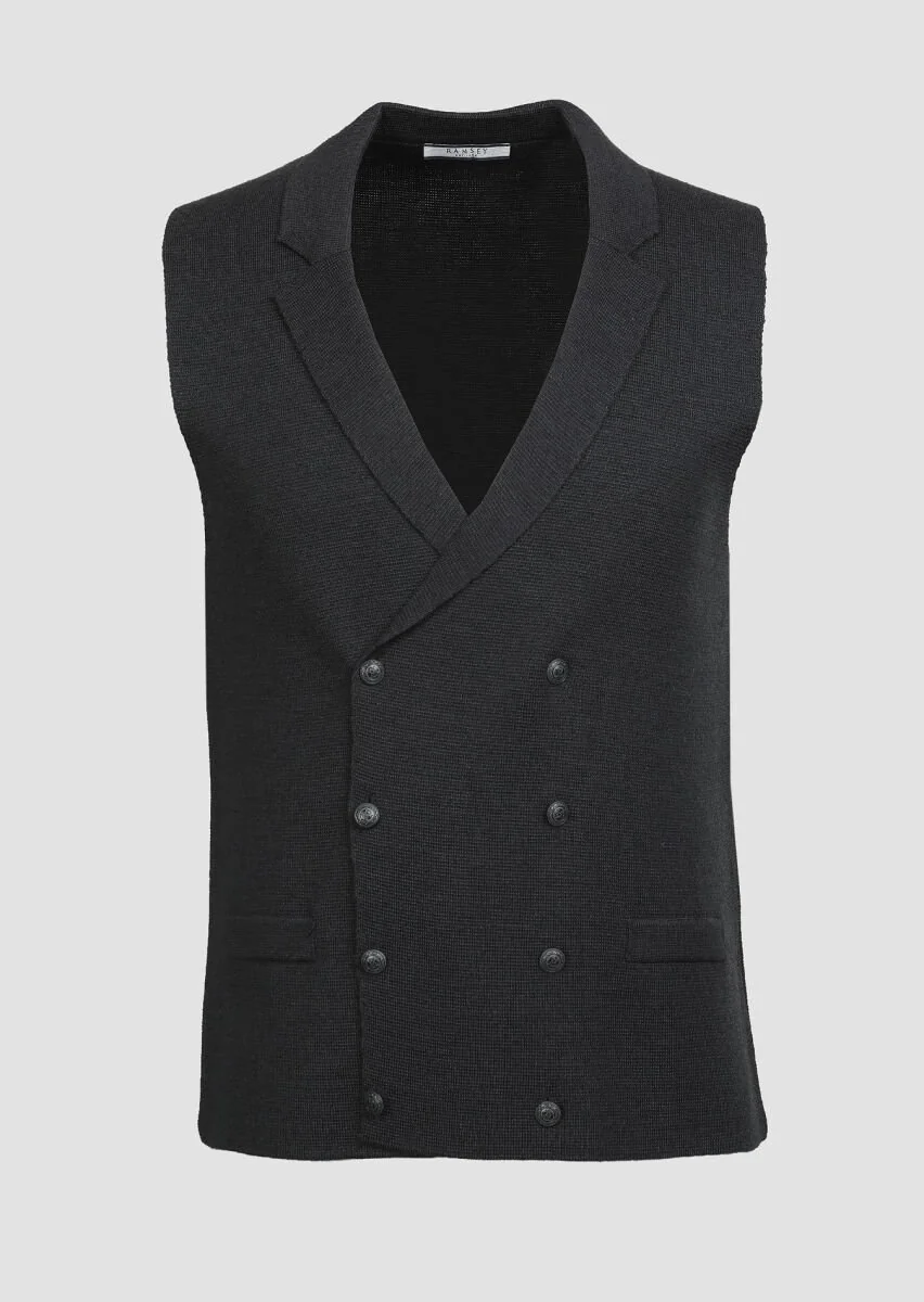 Hard Coal Plain Knitting Knit Vest - 6