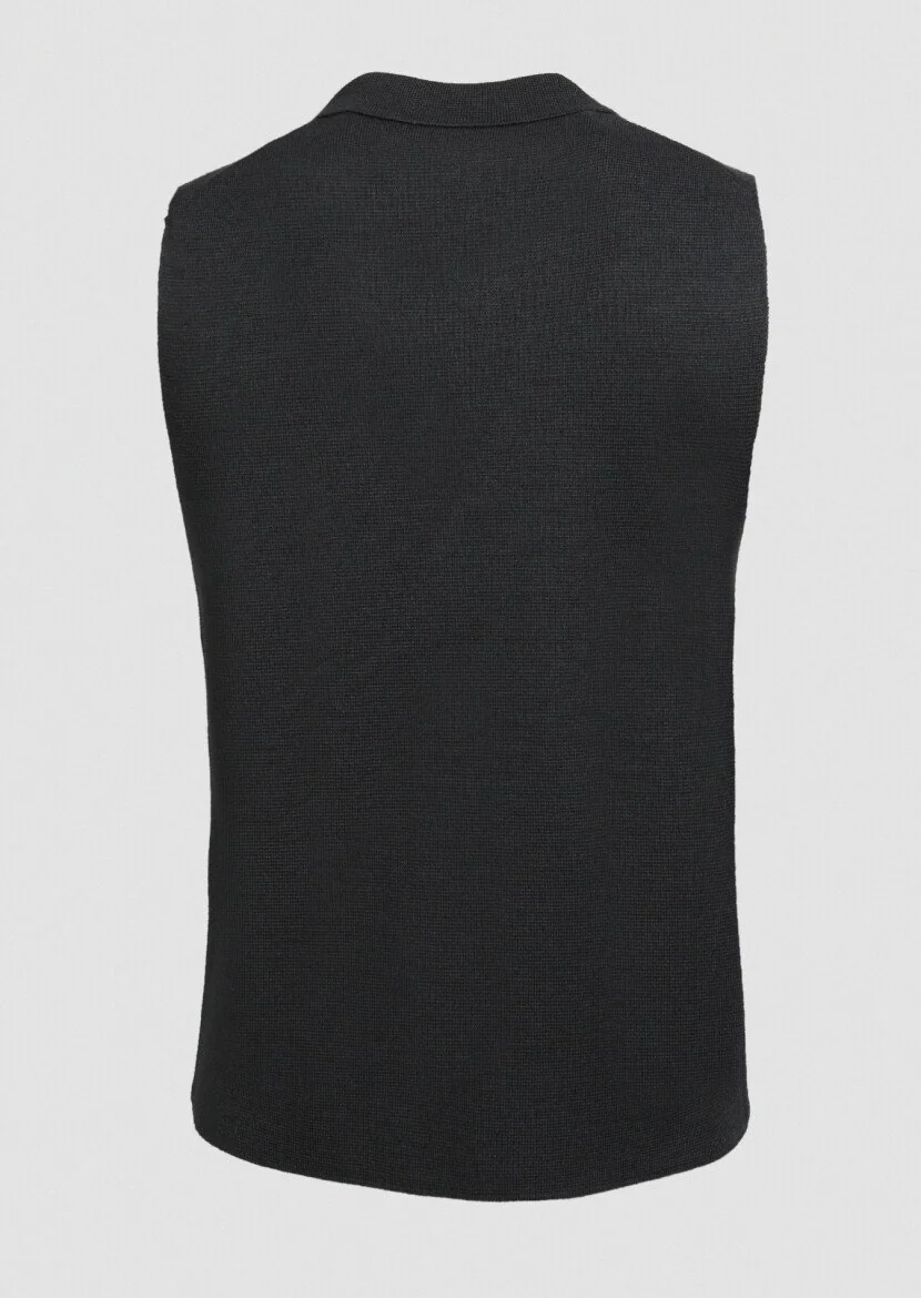 Hard Coal Plain Knitting Knit Vest - 7