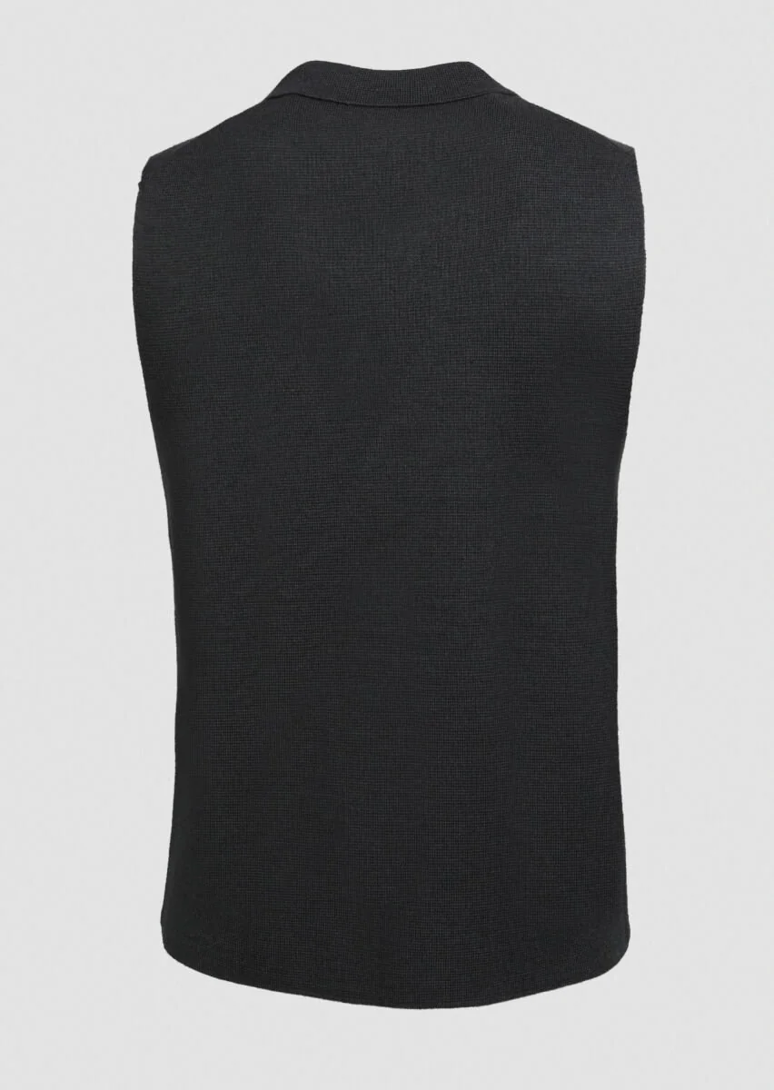 Hard Coal Plain Knitting Knit Vest - 7